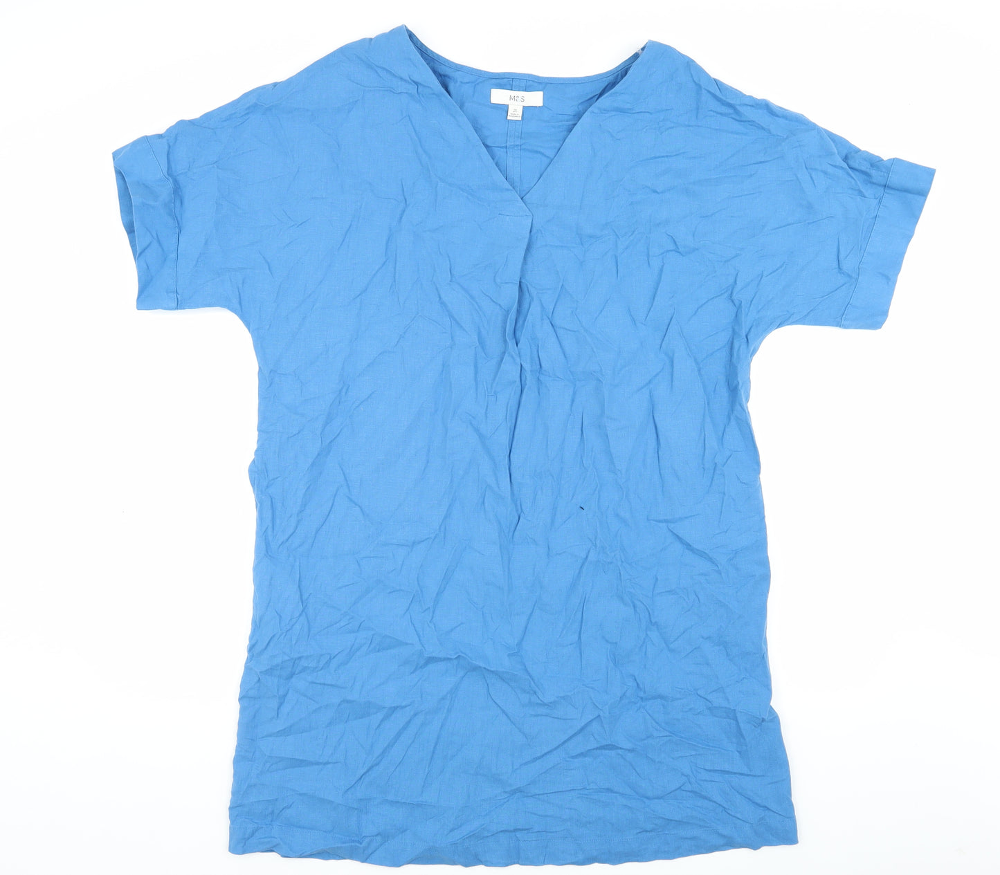 Marks and Spencer Women's Blue V-Neck Short Sleeve Top