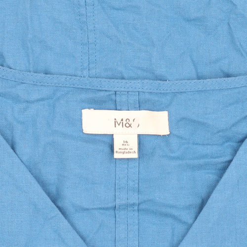 Marks and Spencer Women's Blue V-Neck Short Sleeve Top