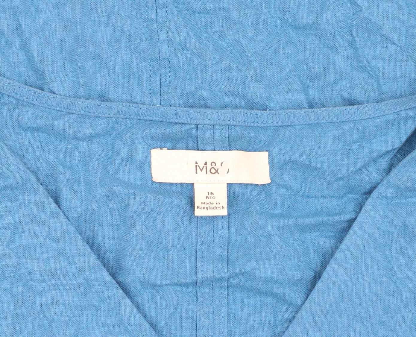 Marks and Spencer Women's Blue V-Neck Short Sleeve Top