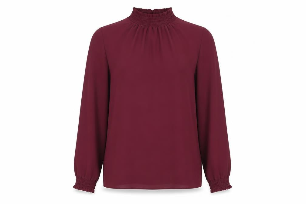 Front view of New Look Women's Red High Neck Blouse, size 10