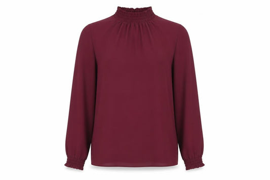 Front view of New Look Women's Red High Neck Blouse, size 10