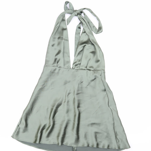 Zara Women's Green Silk A-Line Halter Dress, Size S