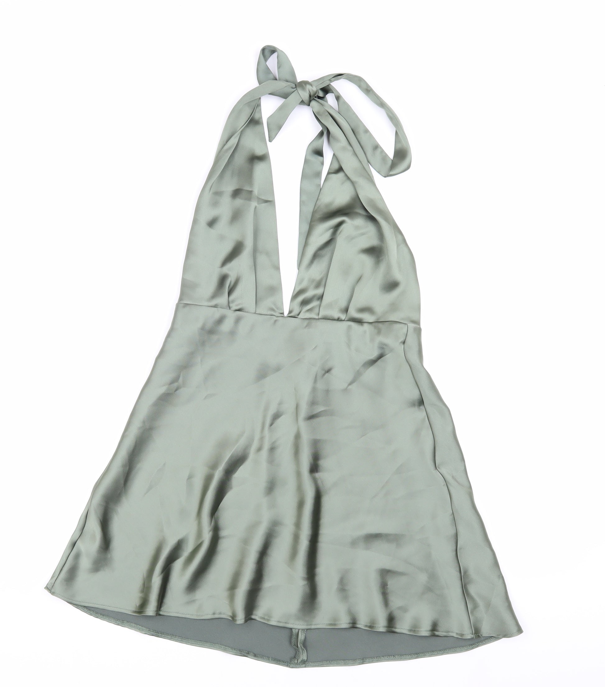 Zara Women's Green Silk A-Line Halter Dress, Size S Preworn Zara Women's Green Silk A-Line Halter Dress, Size S Preworn