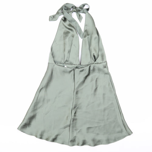Zara Women's Green Silk A-Line Halter Dress, Size S