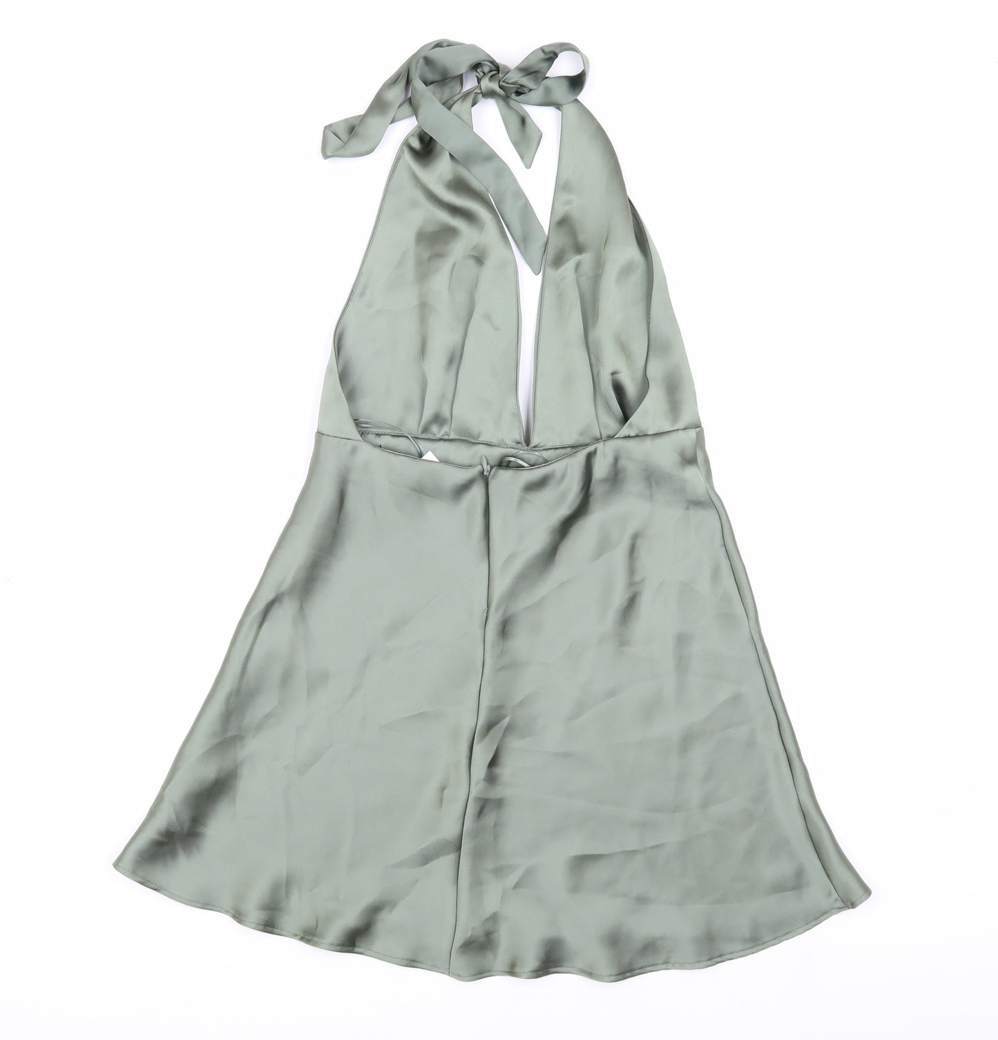 Zara Women's Green Silk A-Line Halter Dress, Size S