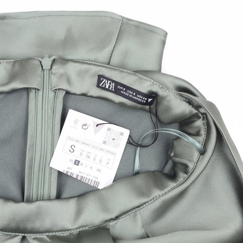 Zara Women's Green Silk A-Line Halter Dress, Size S