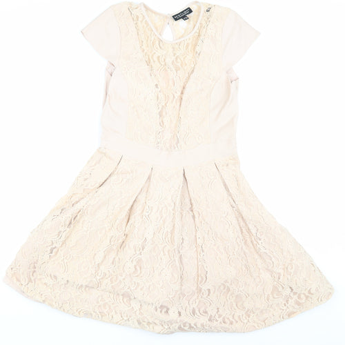 Warehouse Women Beige Short Sleeve Party Dress
