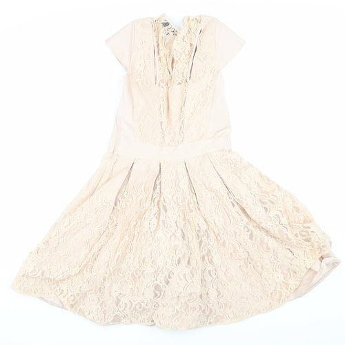 Warehouse Women Beige Short Sleeve Party Dress
