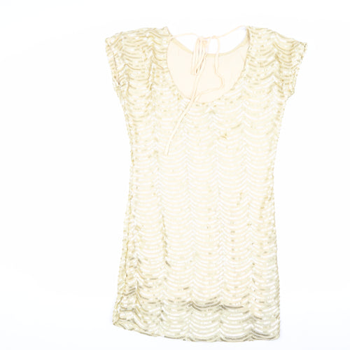 ASOS Women's Beige Sequin Short Sleeve Dress
