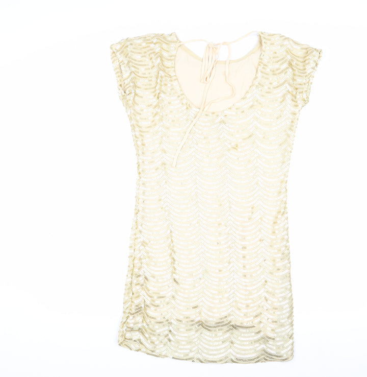 ASOS Women's Beige Sequin Short Sleeve Dress