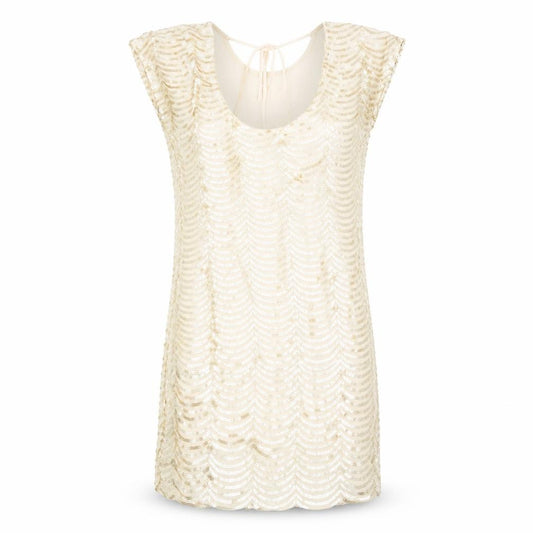Front view of ASOS Women's Beige Sequin Short Sleeve Dress