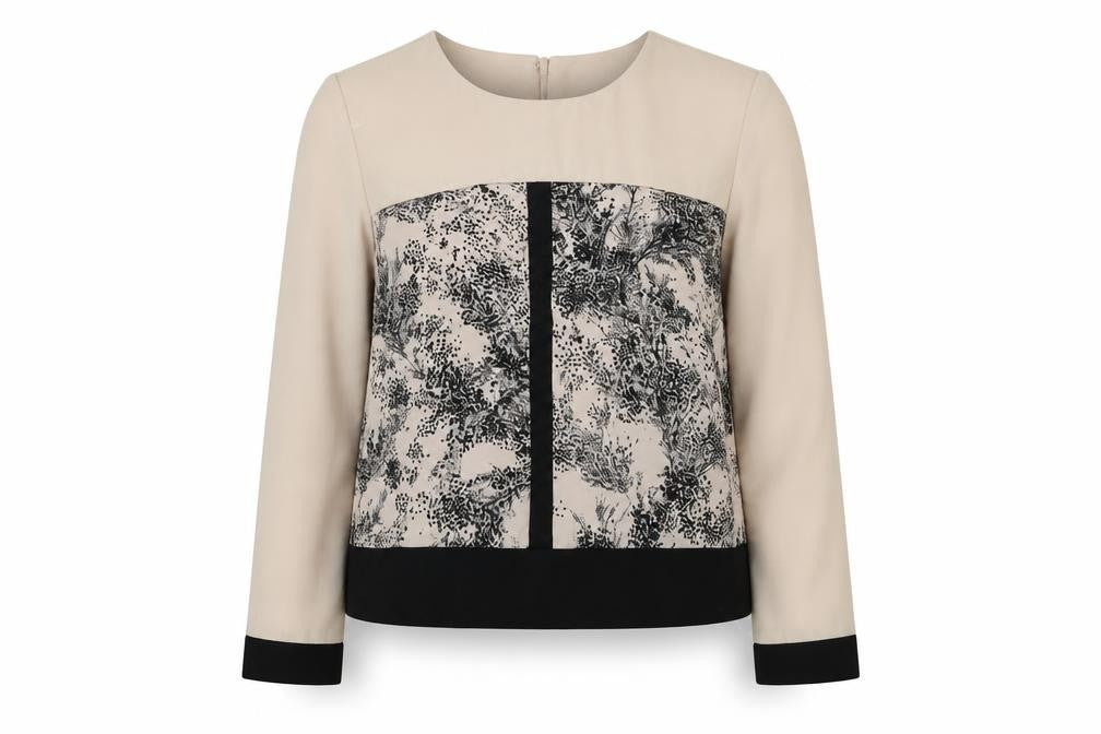 Front view of Oasis Women's Beige Floral Blouse, size 12
