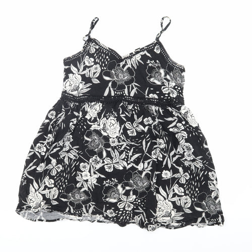 New Look Women's Black Floral A-Line Mini Dress Size 8