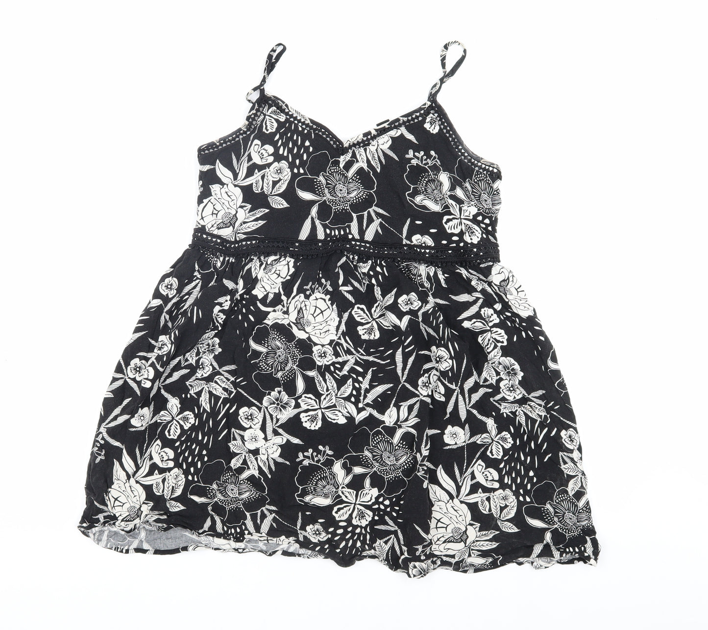 New Look Women's Black Floral A-Line Mini Dress Size 8