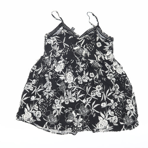 New Look Women's Black Floral A-Line Mini Dress Size 8