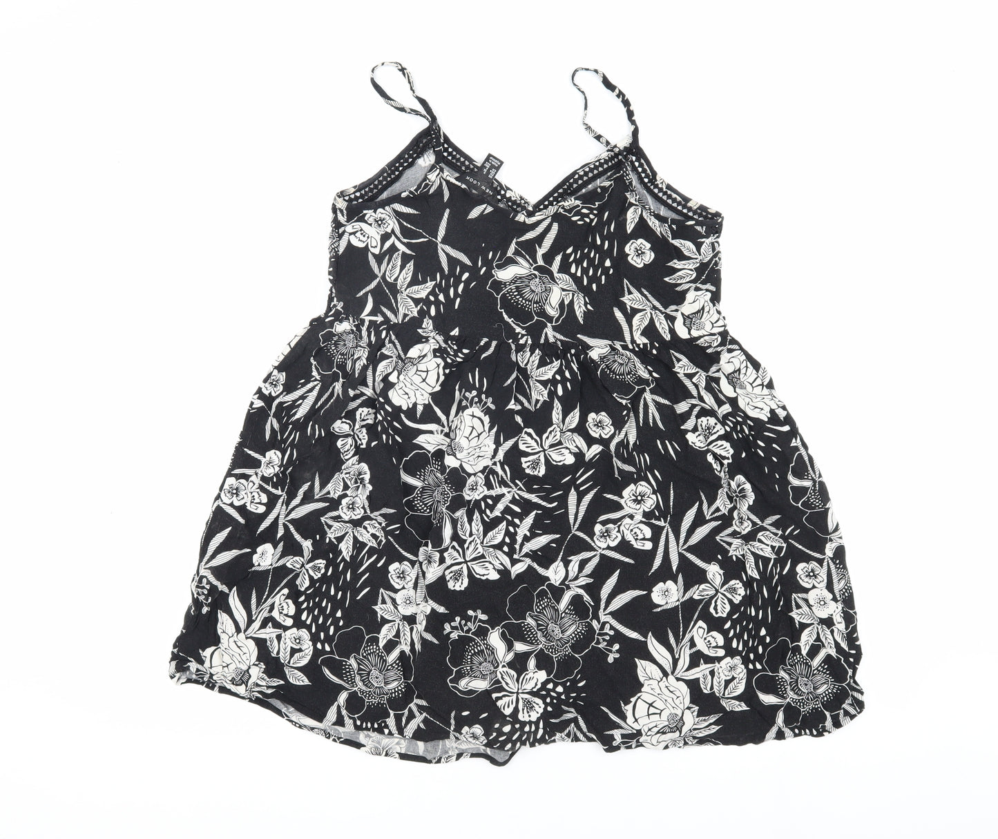 New Look Women's Black Floral A-Line Mini Dress Size 8