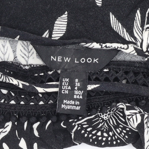 New Look Women's Black Floral A-Line Mini Dress Size 8