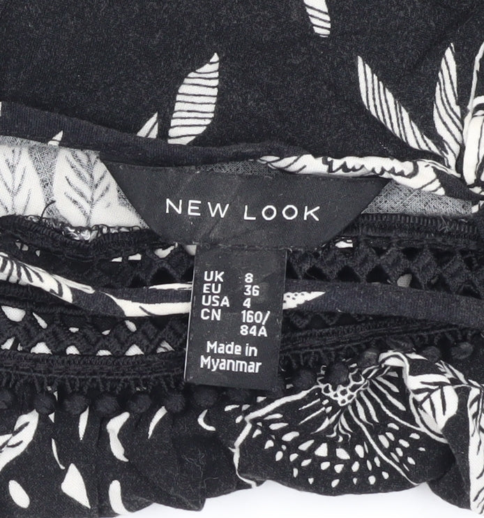 New Look Women's Black Floral A-Line Mini Dress Size 8