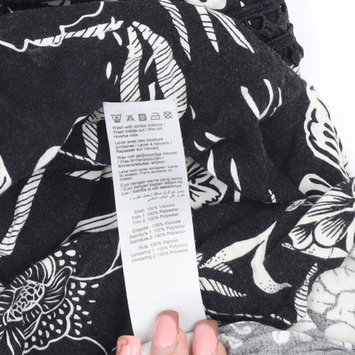 New Look Women's Black Floral A-Line Mini Dress Size 8