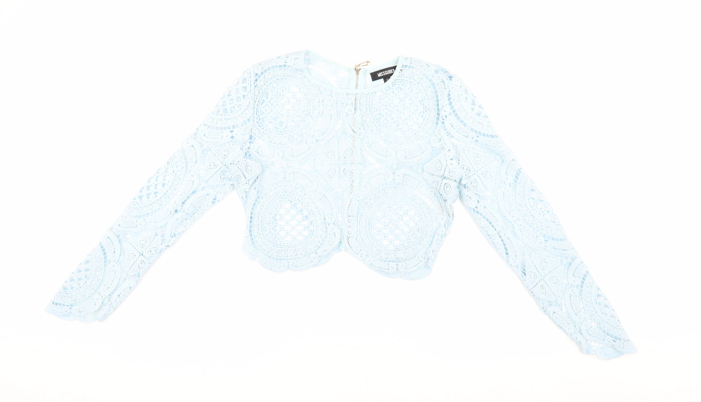 Missguided Women’s Blue Lace Cropped Blouse, Size 10