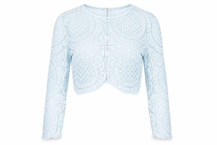Missguided Women’s Blue Lace Cropped Blouse, Size 10