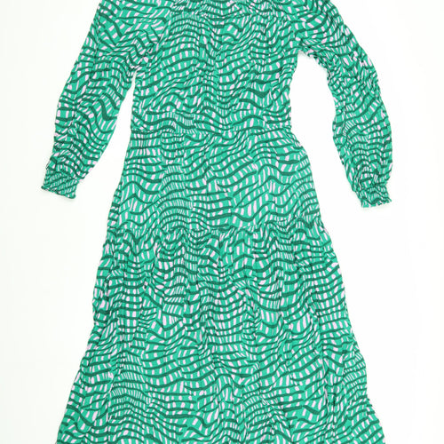 Oliver Bonas Women's Green Geometric Long Sleeve Dress