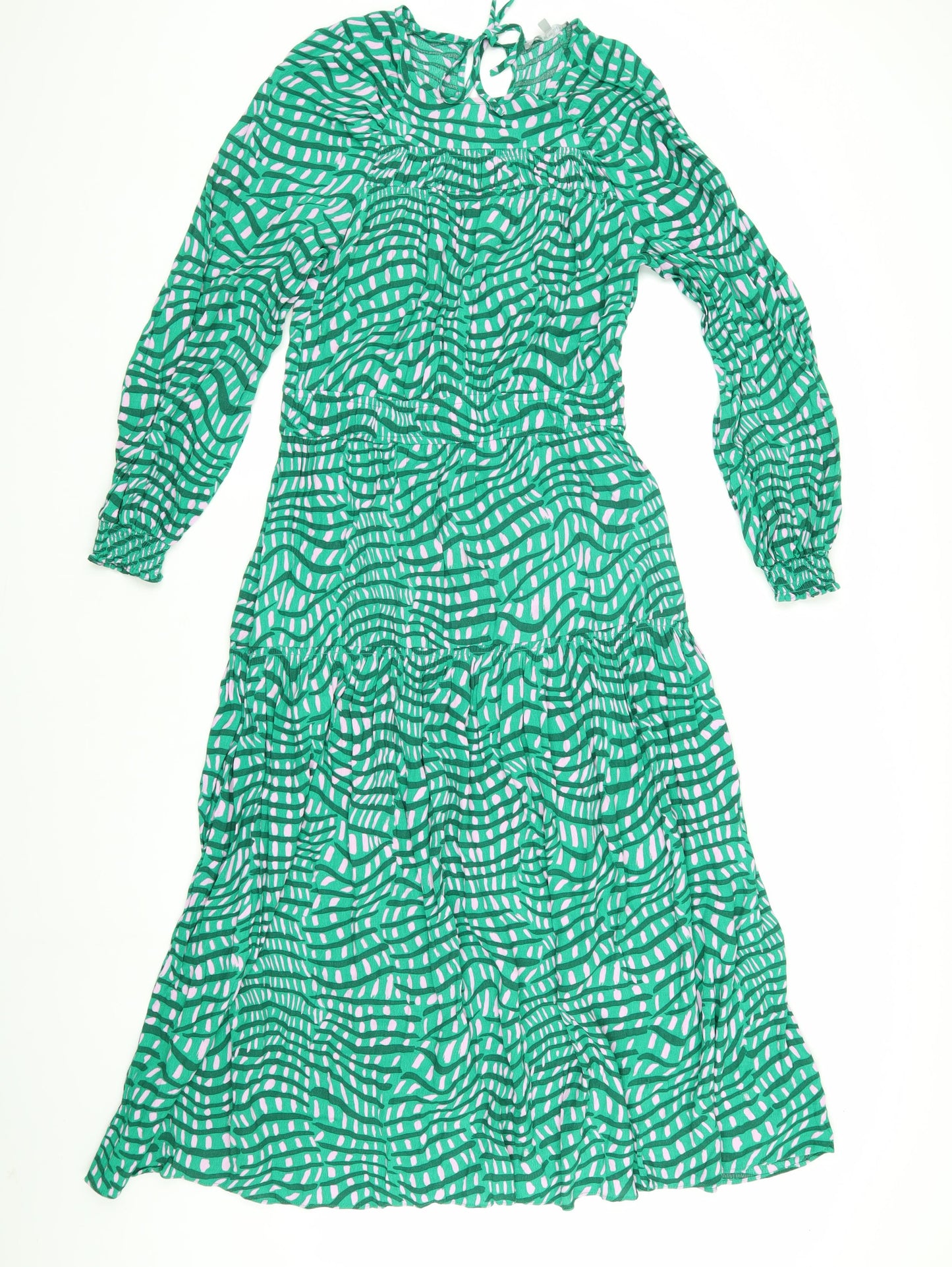 Oliver Bonas Women's Green Geometric Long Sleeve Dress