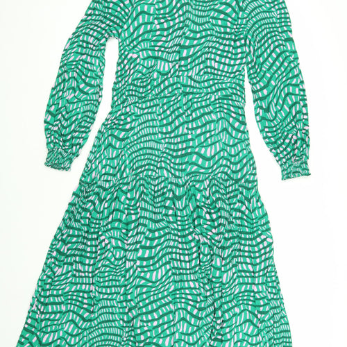 Oliver Bonas Women's Green Geometric Long Sleeve Dress