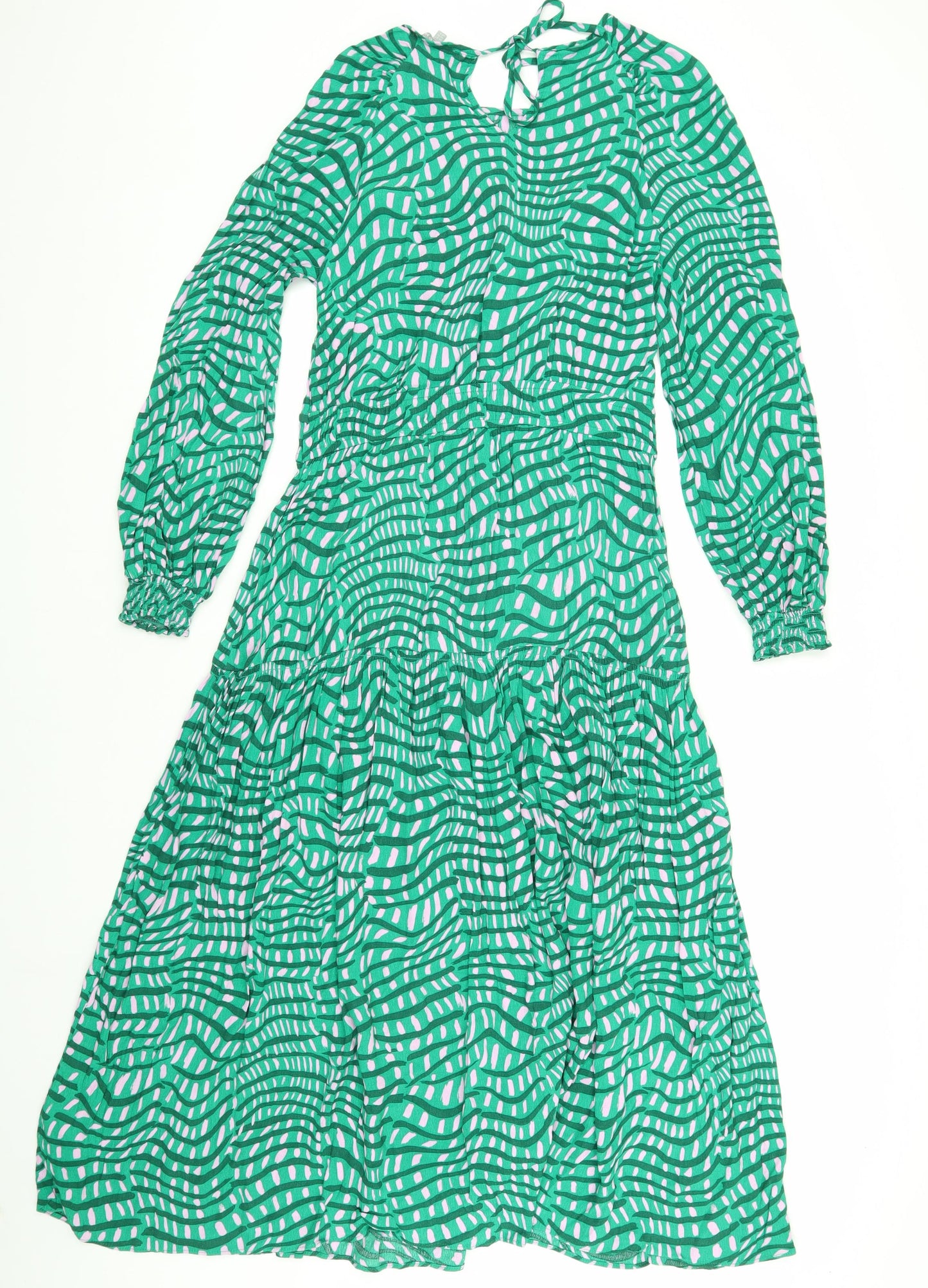 Oliver Bonas Women's Green Geometric Long Sleeve Dress