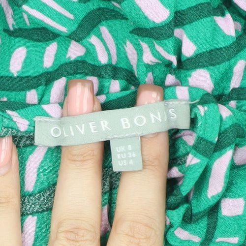 Oliver Bonas Women's Green Geometric Long Sleeve Dress