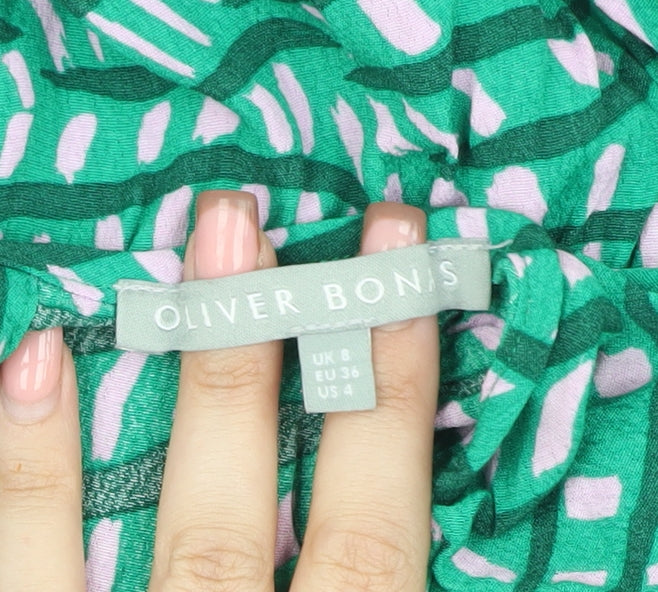 Oliver Bonas Women's Green Geometric Long Sleeve Dress