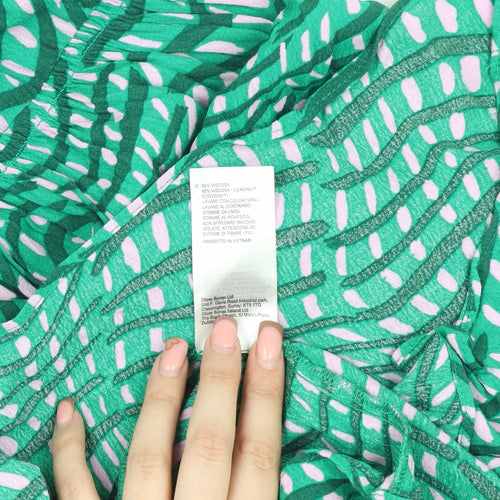 Oliver Bonas Women's Green Geometric Long Sleeve Dress