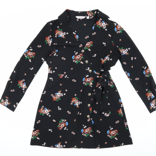 Miss Selfridge Women’s Black Floral Wrap Dress Size 10