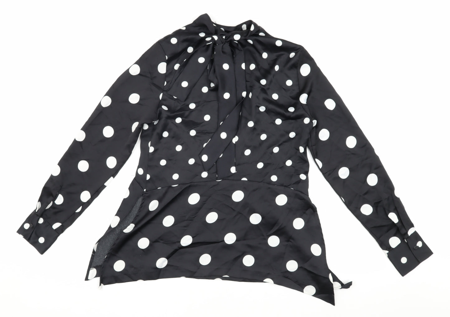 H&M Women’s Black Polka Dot Blouse Size 8 High Neck