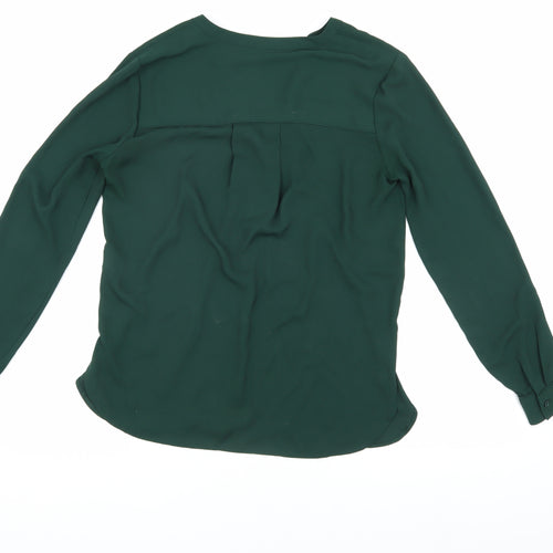 Warehouse Green Blouse Women's V-Neck Size 8