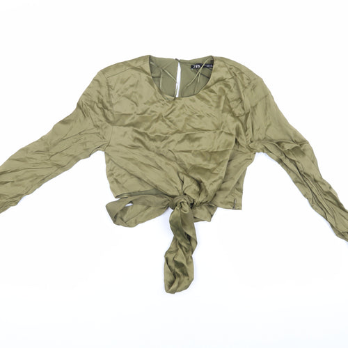 Zara Women's Green Cropped Blouse, Size 10