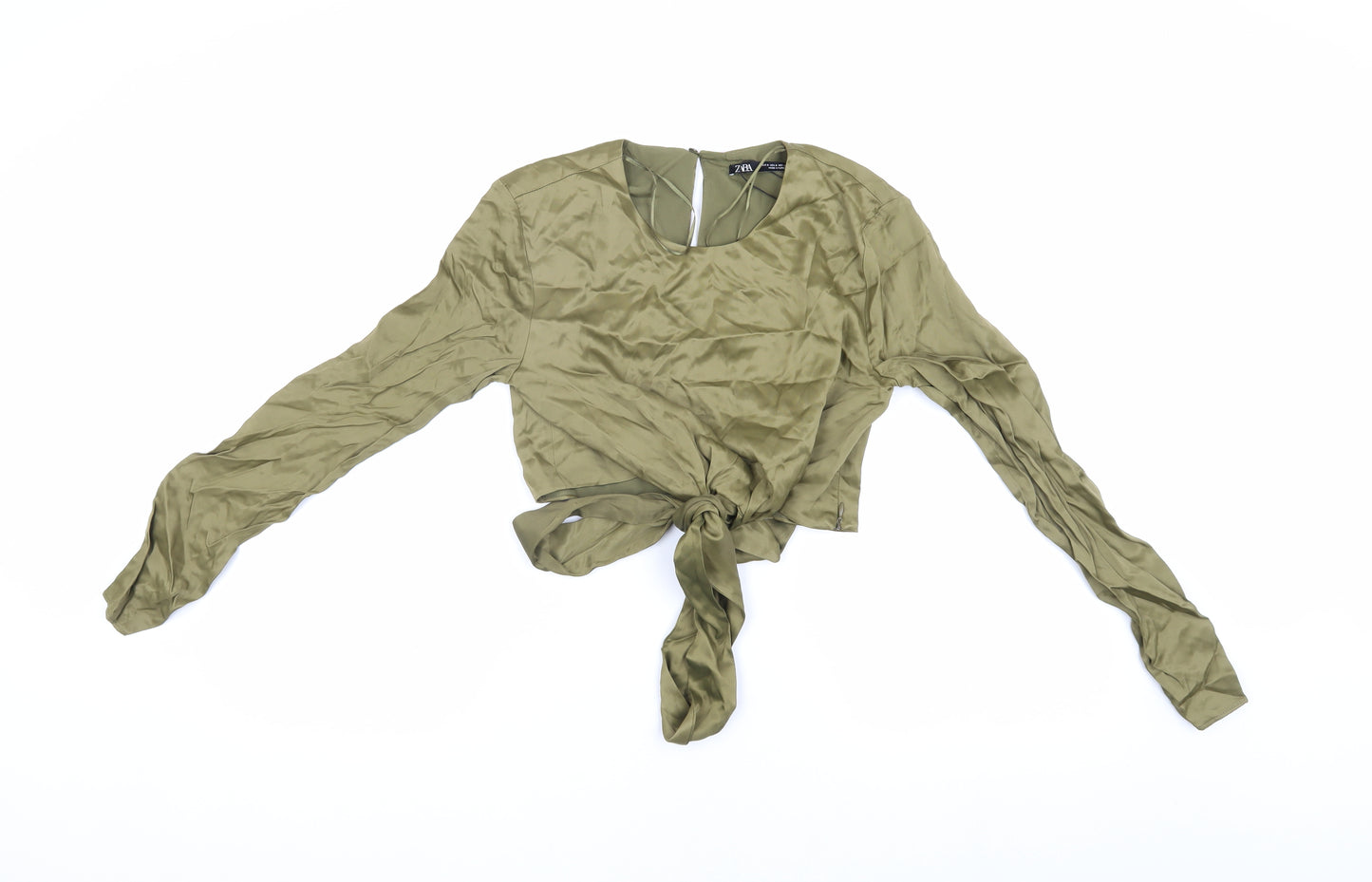 Zara Women's Green Cropped Blouse, Size 10