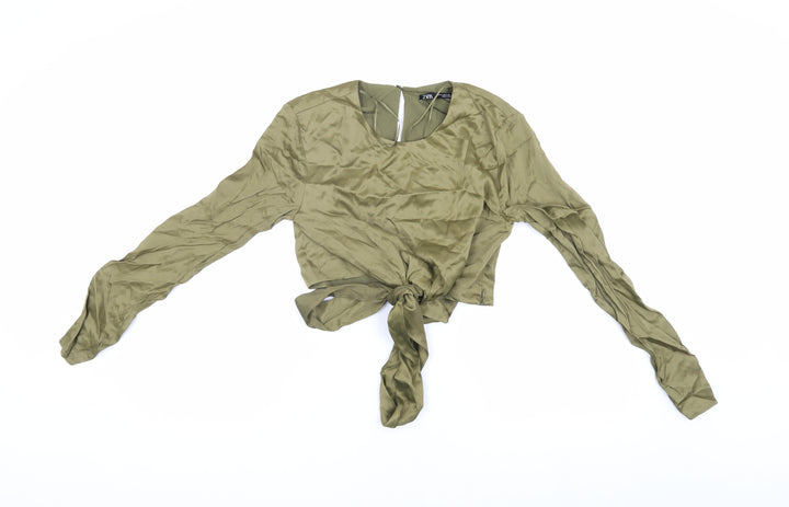 Zara Women's Green Cropped Blouse, Size 10