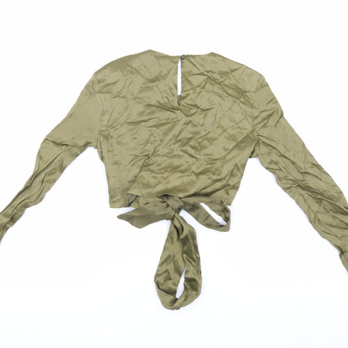 Zara Women's Green Cropped Blouse, Size 10