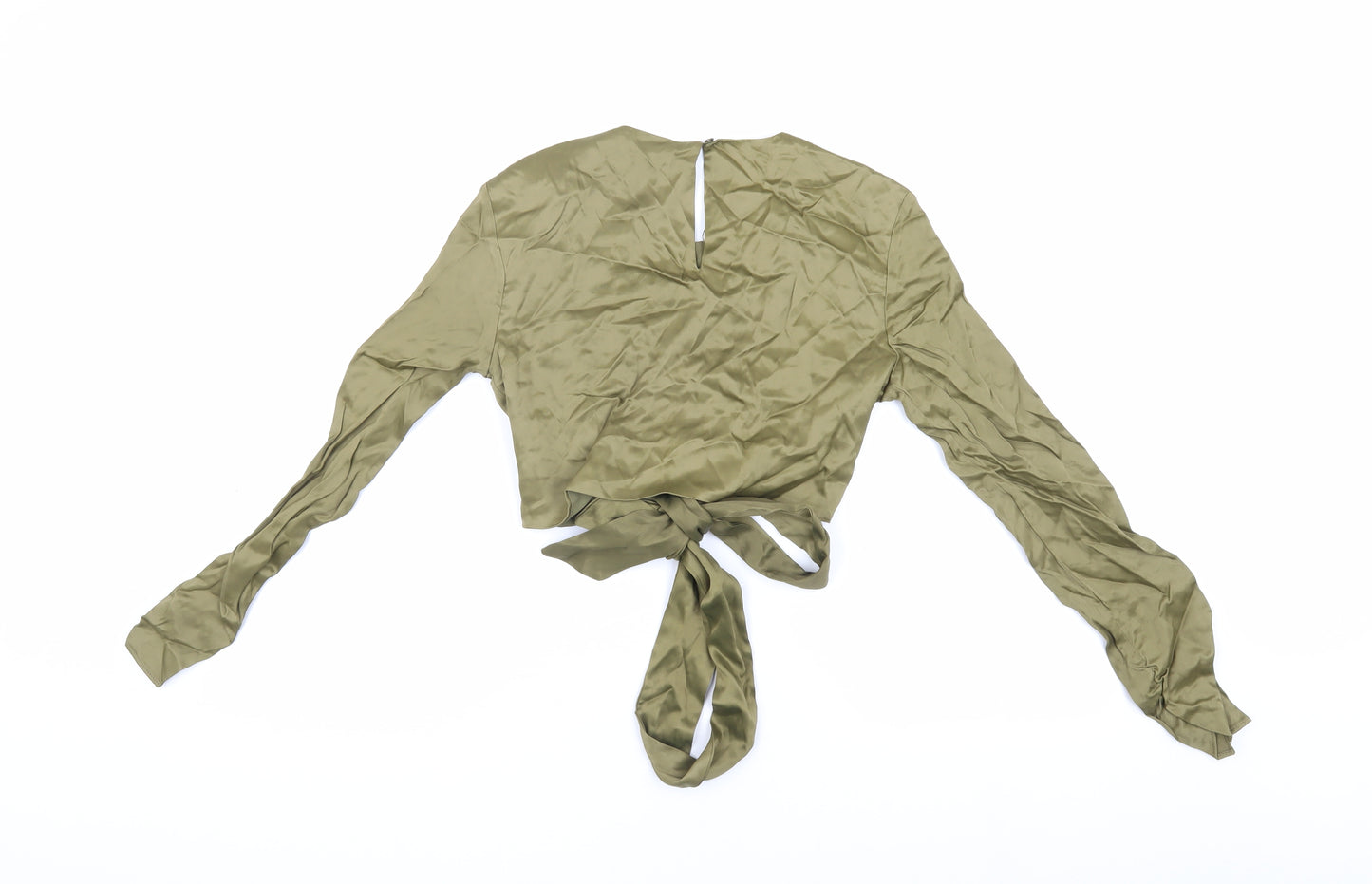 Zara Women's Green Cropped Blouse, Size 10