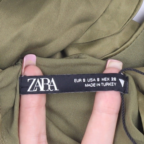 Zara Women's Green Cropped Blouse, Size 10