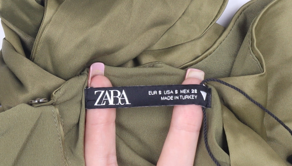 Zara Women's Green Cropped Blouse, Size 10