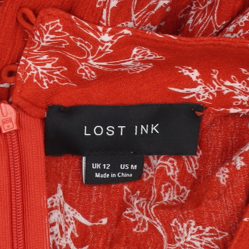 Lost Ink Women's Red Floral 3/4 Sleeve Dress Size 12