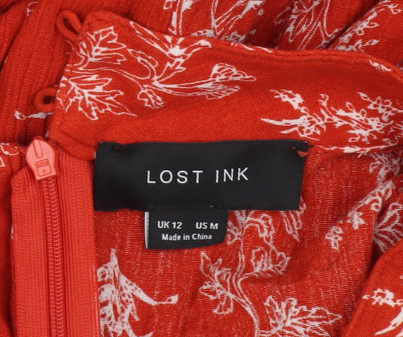 Lost Ink Women's Red Floral 3/4 Sleeve Dress Size 12