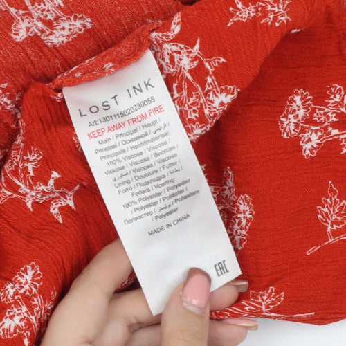 Lost Ink Women's Red Floral 3/4 Sleeve Dress Size 12