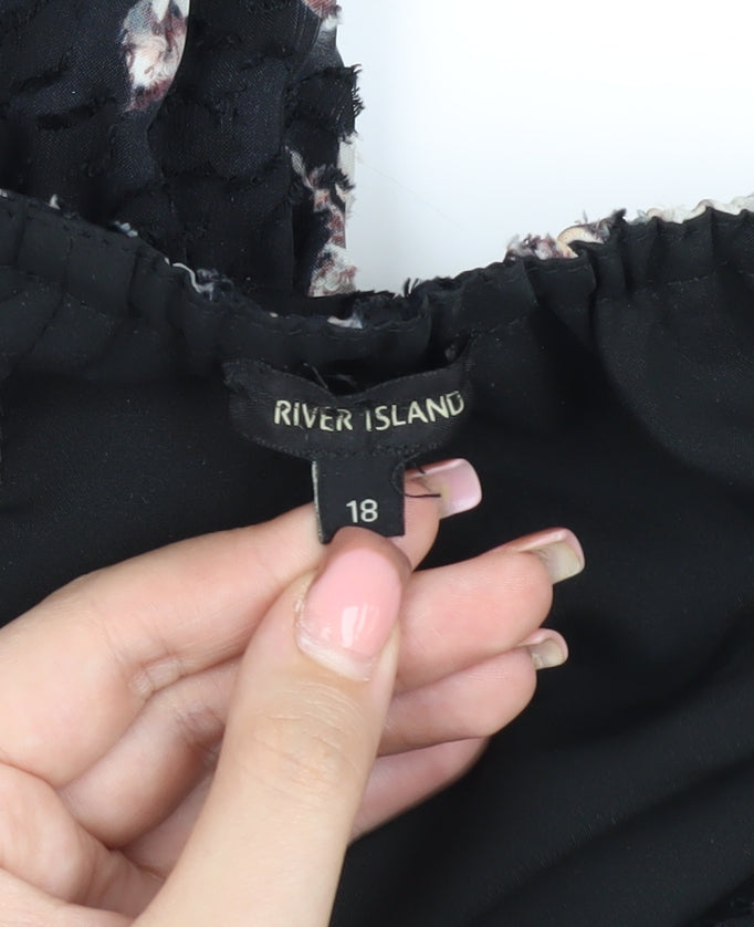 River Island Women's Black Floral Off the Shoulder Dress