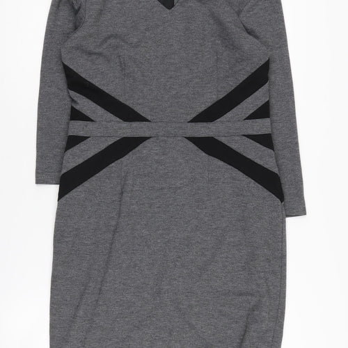 Paul Brial Women's Grey Pencil Dress Size 10, V-Neck, 3/4 Sleeve