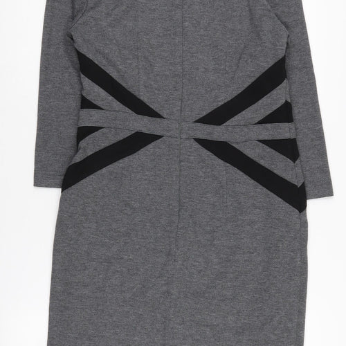 Paul Brial Women's Grey Pencil Dress Size 10, V-Neck, 3/4 Sleeve