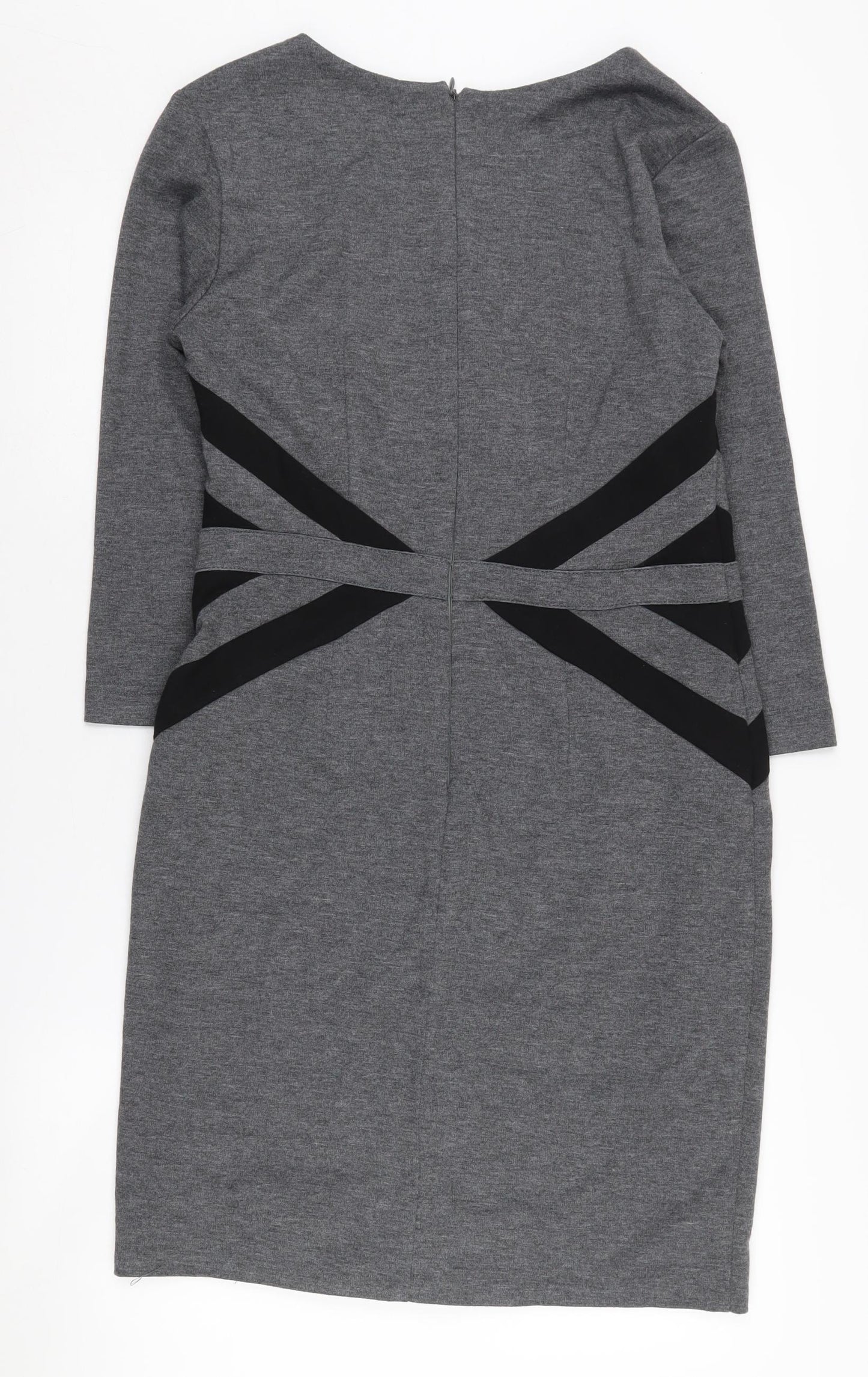 Paul Brial Women's Grey Pencil Dress Size 10, V-Neck, 3/4 Sleeve