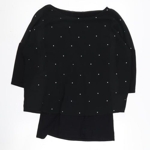 Wallis Women Black 3/4 Sleeve Top, Size S, Studded Detail